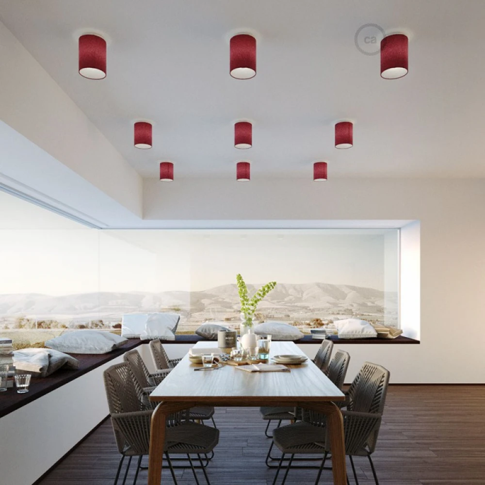 Φωτιστικό Τοίχου ή Οροφής Fermaluce Pastel με Καπέλο, Ø 15cm Η18cm, μεταλλικό με ύφασμα - Λευκό - Μπορντώ - Creative Cables