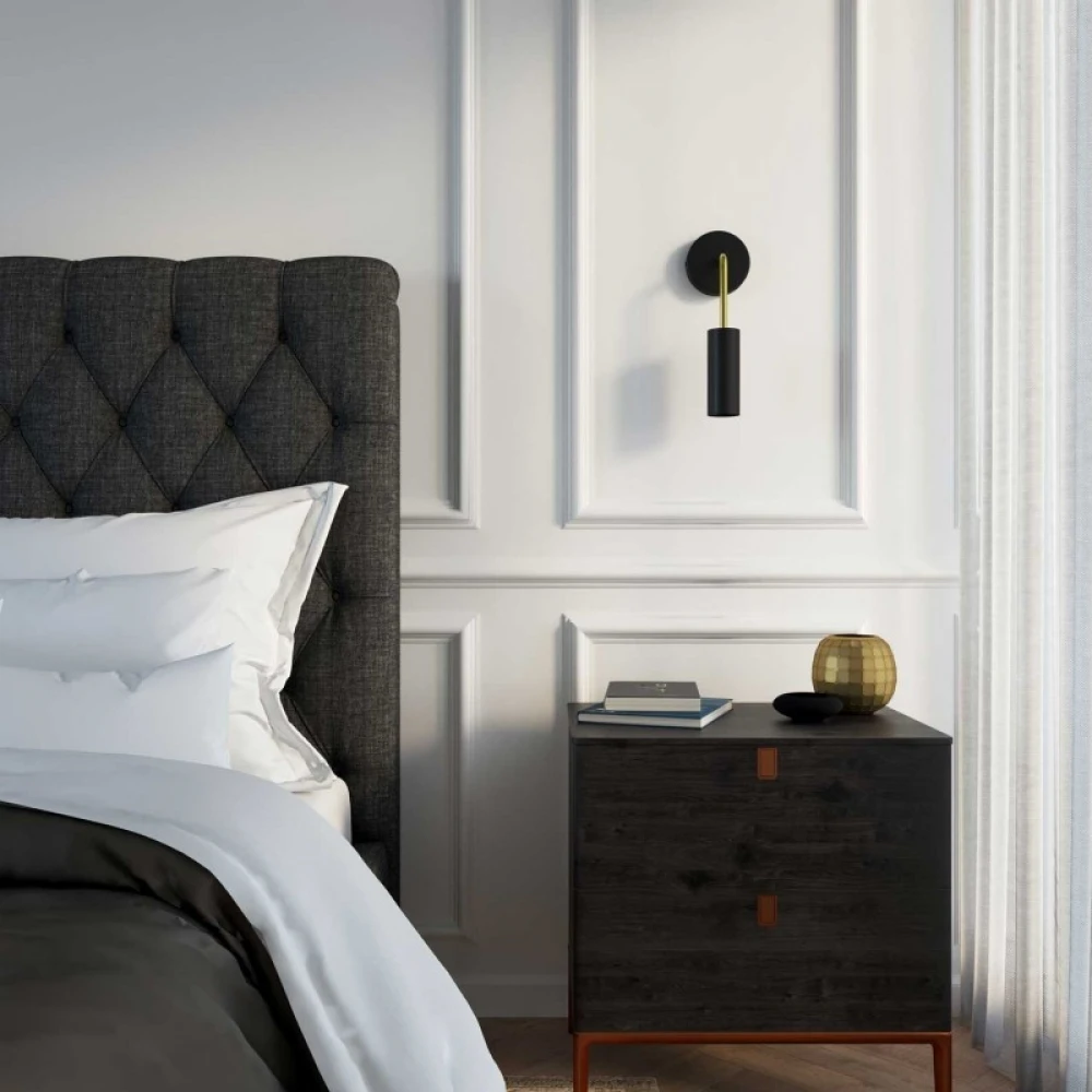 Φωτιστικό Τοίχου γωνία Fermaluce Vintage, μεταλλικό Tub-E14 Μαύρο - Χρυσό - Creative Cables