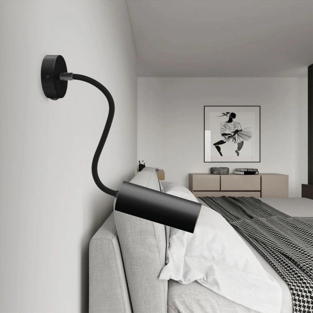 Φωτιστικό Τοίχου ή Οροφής Fermaluce Flex 30 με mini ροζέτα, διακόπτη και σποτ Tub-E14 - Μαύρο - Creative Cables