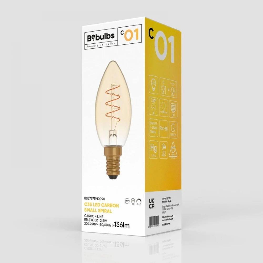 LED Λαμπτήρας C01 Κερί Μελί Σπιράλ Νήμα 2,5W E14 Dimmable 1800K - BeBulbs - Creative Cables