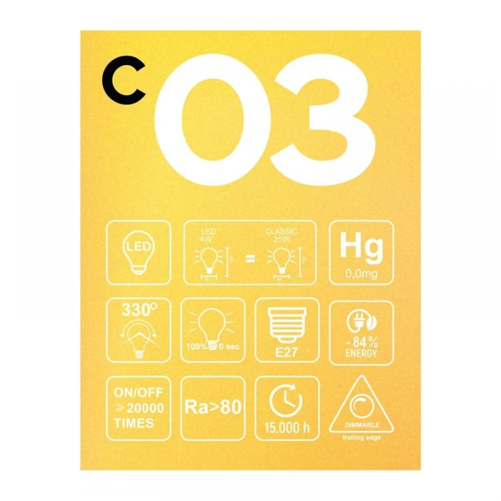 LED Λαμπτήρας C03 A60 Μελί Σπιράλ Νήμα 4W E27 Dimmable 1800K - BeBulbs - Creative Cables