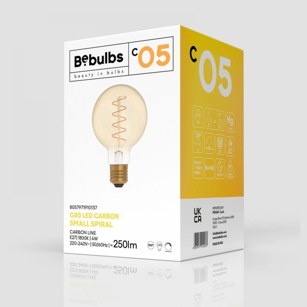 LED Λαμπτήρας C05 Γλόμπος G80 Μελί Σπιράλ Νήμα 4W E27 Dimmable 1800K - BeBulbs - Creative Cables