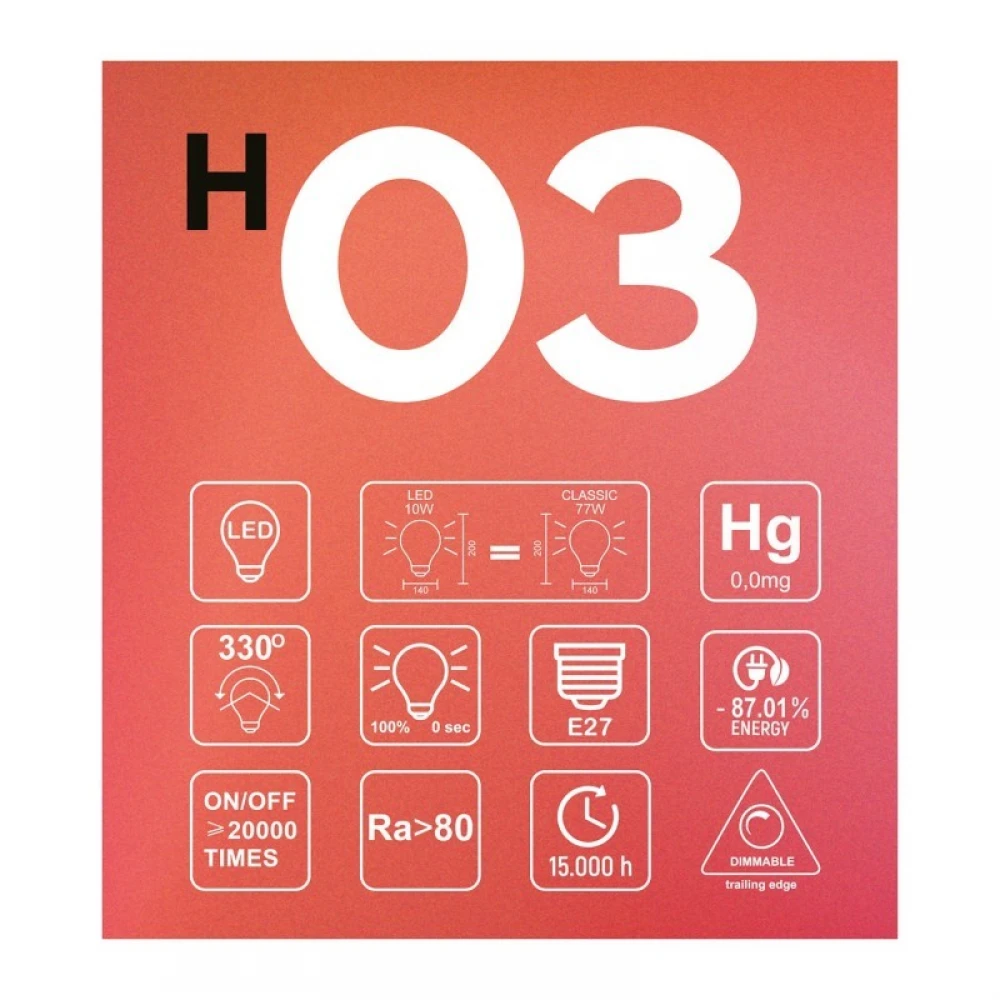 LED Λαμπτήρας H03 Cone 140 Διαφανής 10W E27 Dimmable 2700K - BeBulbs - Creative Cables