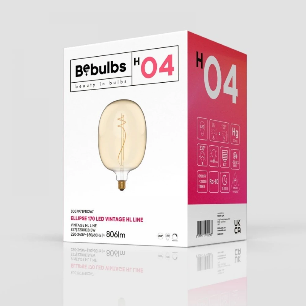 LED Λαμπτήρας H04 Ellipse 170 Μελί 8,5W E27 Dimmable 2200K - BeBulbs - Creative Cables