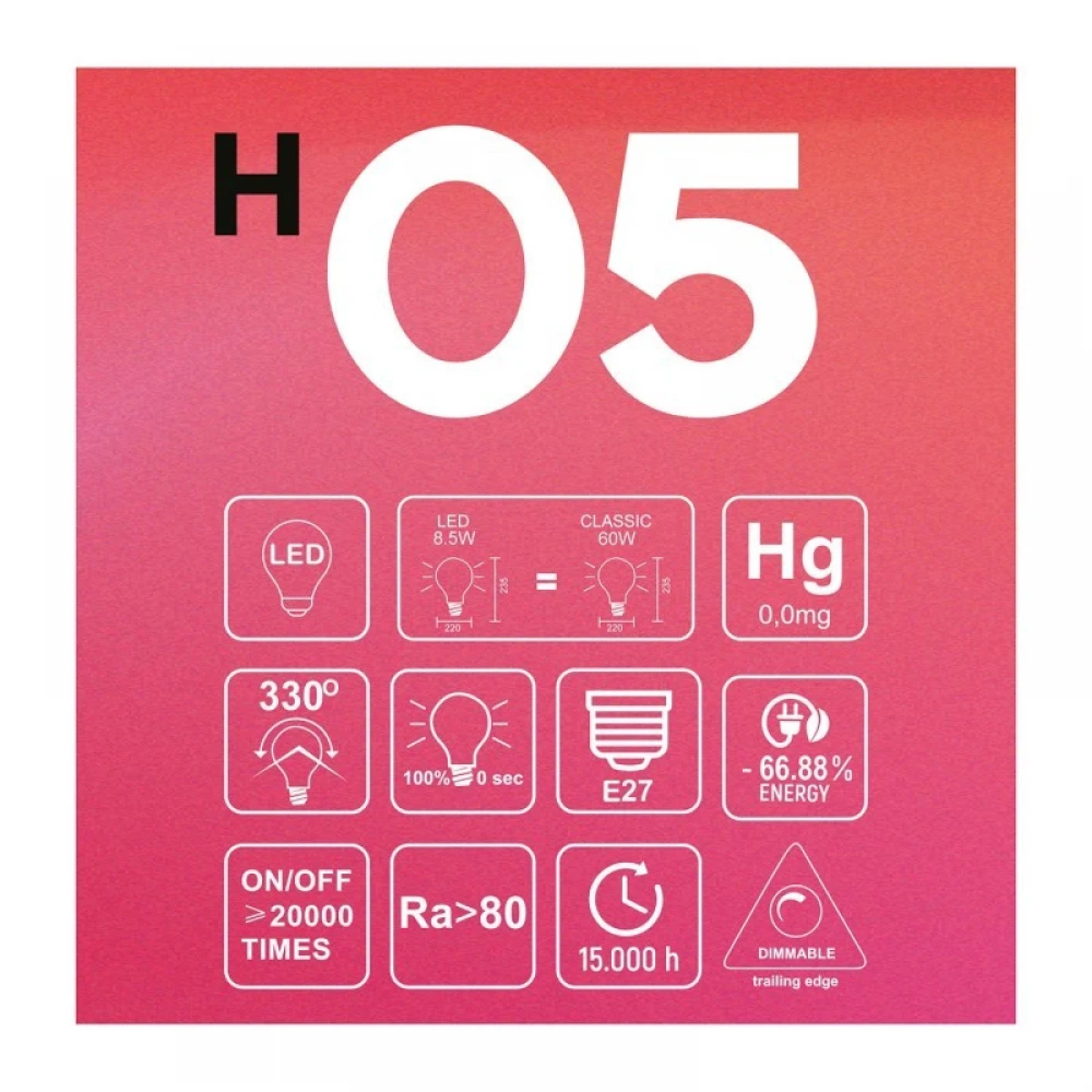 LED Λαμπτήρας H05 Ellipse 220 Μελί 8,5W E27 Dimmable 2200K - BeBulbs - Creative Cables