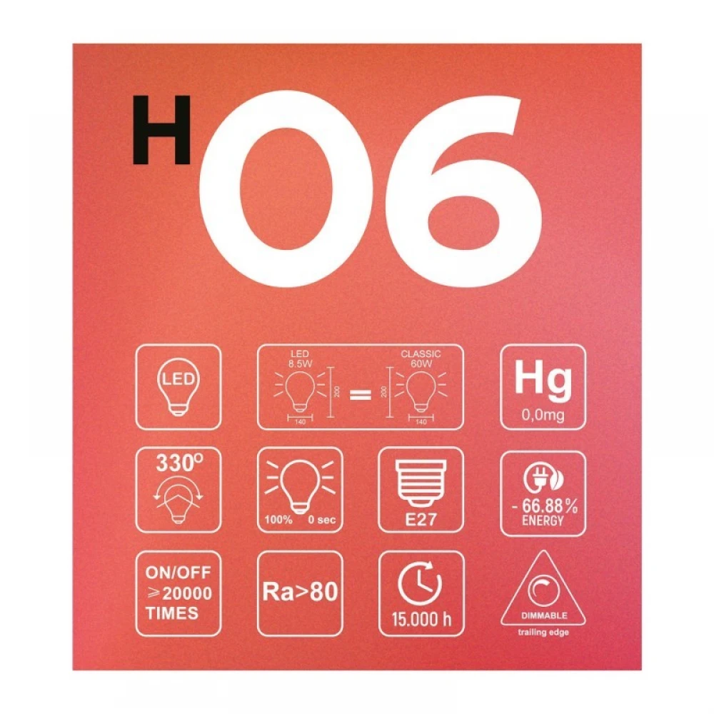 LED Λαμπτήρας H06 Cone 140 Μελί 8,5W E27 Dimmable 2200K - BeBulbs - Creative Cables