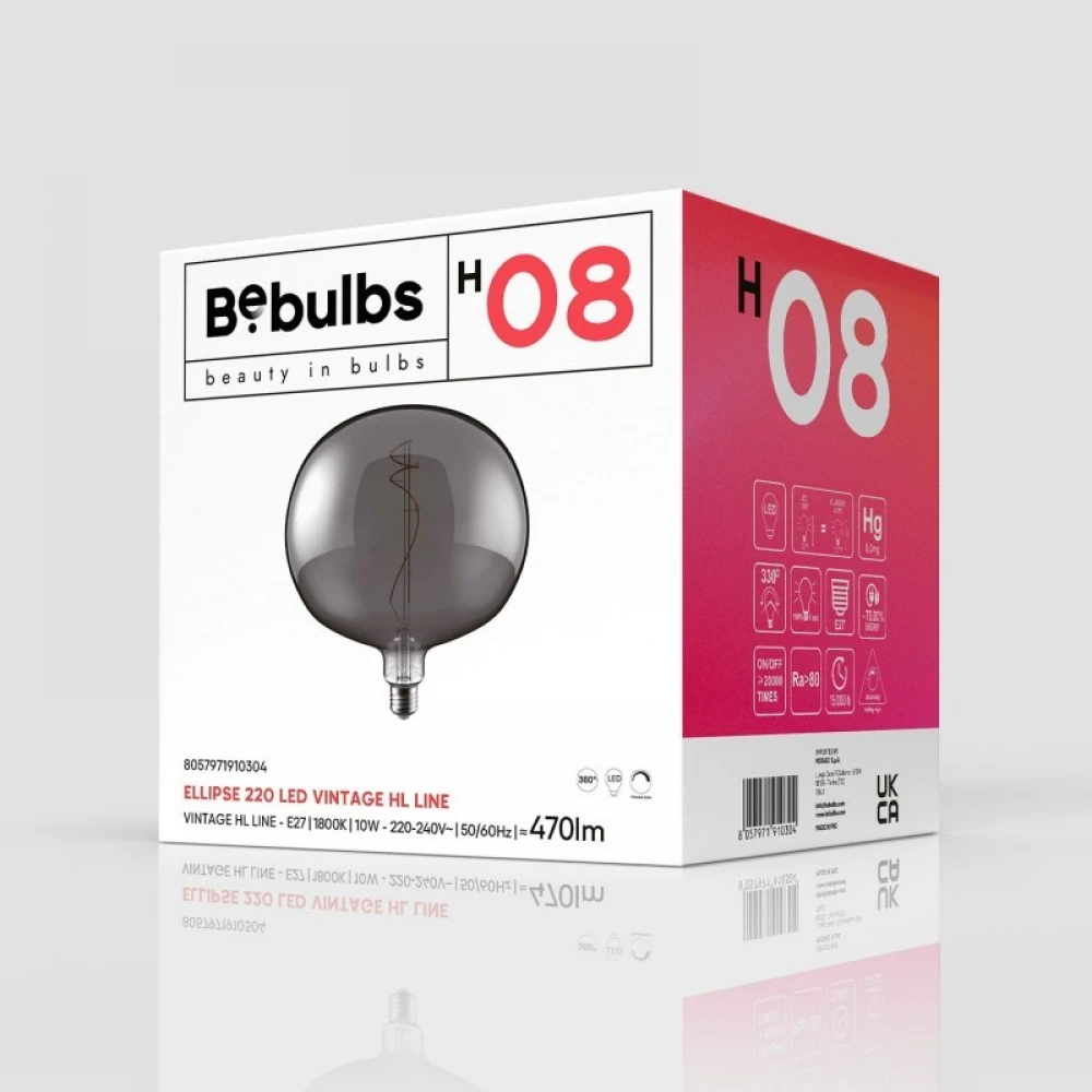 LED Λαμπτήρας H08 Ellipse 220 Φυμέ 10W E27 Dimmable 1800K - BeBulbs - Creative Cables