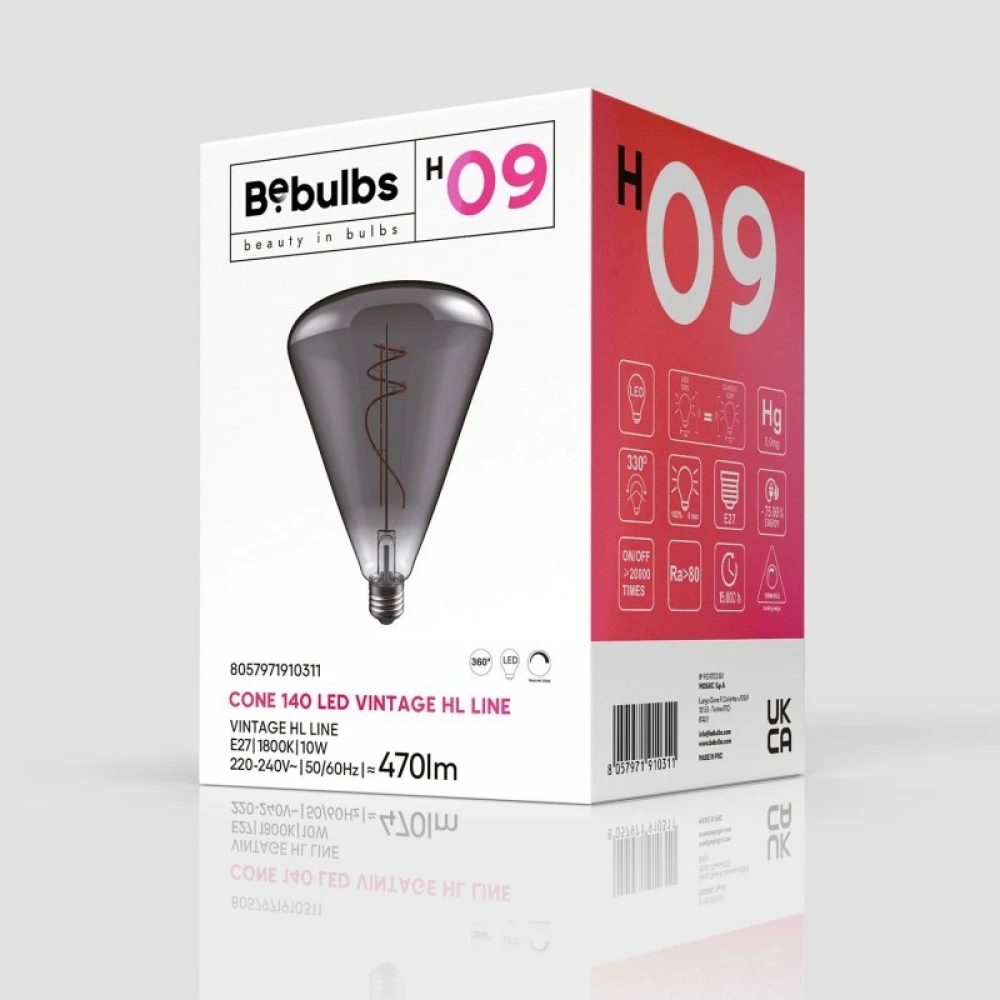 LED Λαμπτήρας H09 Cone 140 Φυμέ 10W E27 Dimmable 1800K - BeBulbs - Creative Cables