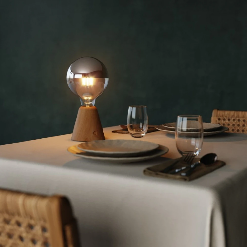 Φορητό Επαναφορτιζόμενο Φωτιστικό Cabless01 με LED λαμπτήρα G125 γλόμπο καθρέπτου Ασημί - Φυσικό - Creative Cables