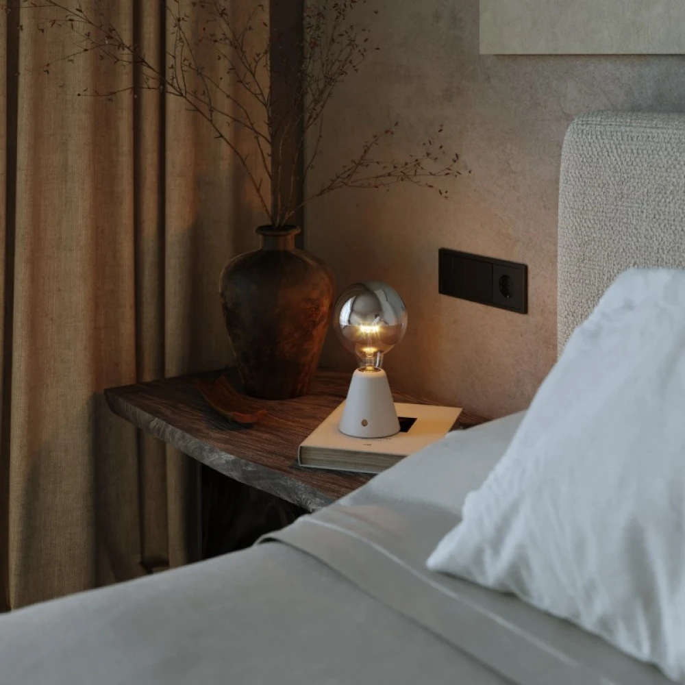 Φορητό Επαναφορτιζόμενο Φωτιστικό Cabless01 με LED λαμπτήρα G125 γλόμπο καθρέπτου Ασημί - Λευκό - Creative Cables