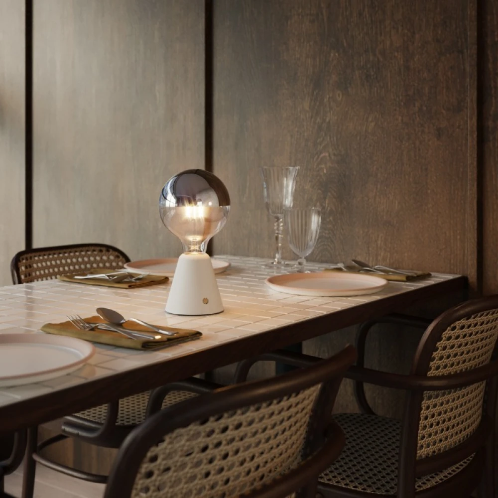 Φορητό Επαναφορτιζόμενο Φωτιστικό Cabless01 με LED λαμπτήρα G125 γλόμπο καθρέπτου Ασημί - Λευκό - Creative Cables