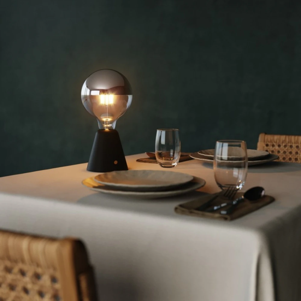 Φορητό Επαναφορτιζόμενο Φωτιστικό Cabless01 με LED λαμπτήρα G125 γλόμπο καθρέπτου Ασημί - Μαύρο - Creative Cables