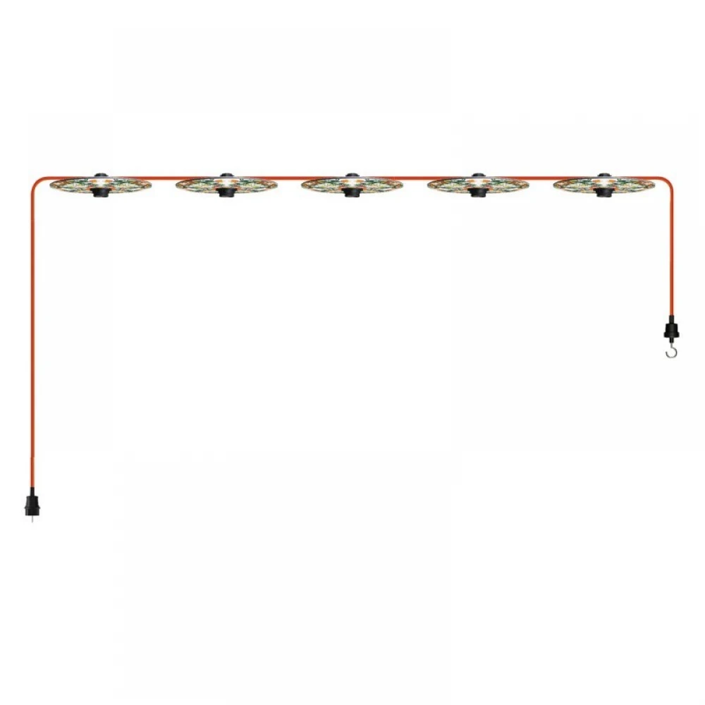 Γιρλάντα Lumet 'Maioliche' έτοιμη για χρήση, 7,5m υφασμάτινο καλώδιο πλακέ με 5 ντουί, καπέλα φωτιστικών, γάντζο και φις - Majolica Κόκκινο-Πράσινο - Creative Cables