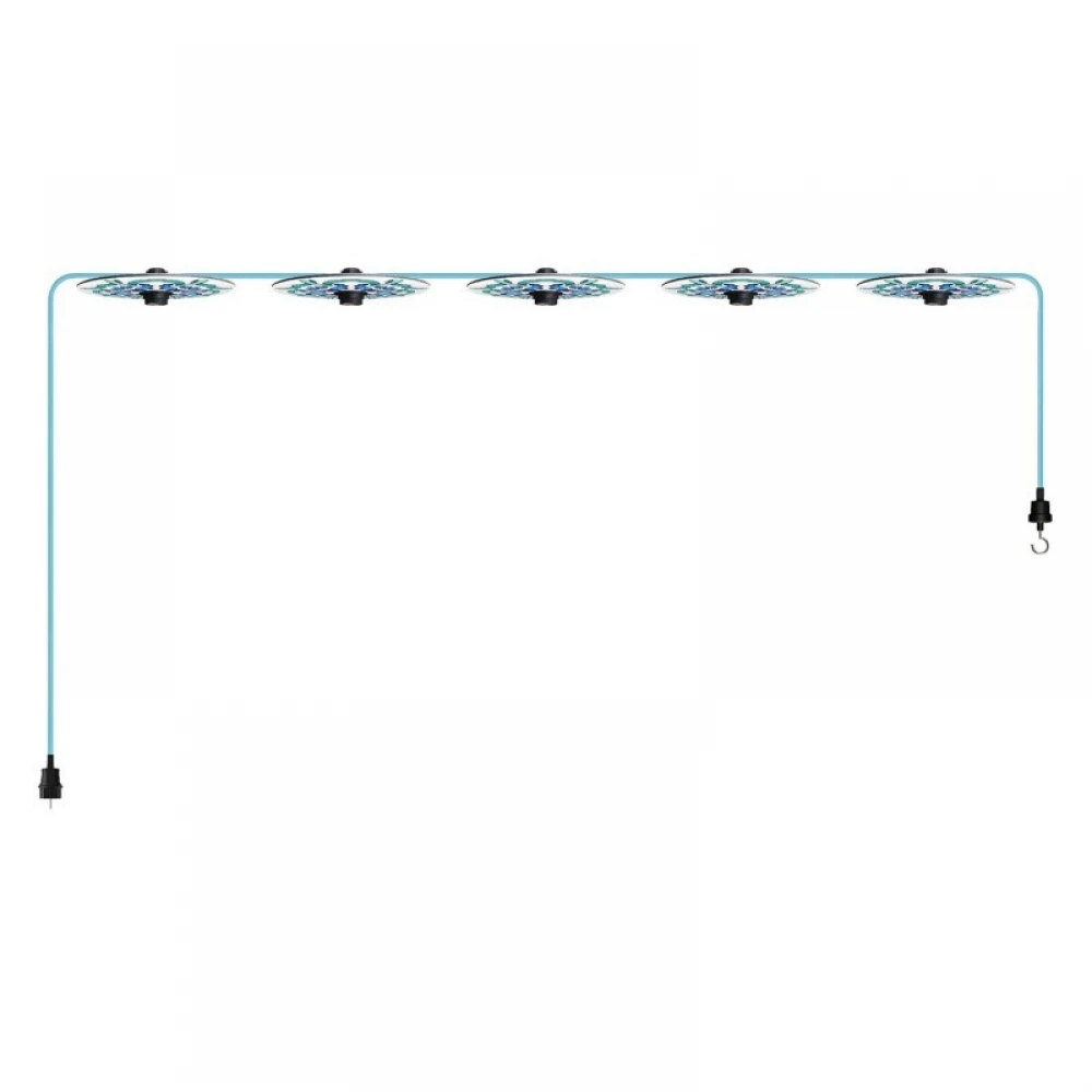 Γιρλάντα Lumet 'Maioliche' έτοιμη για χρήση, 7,5m υφασμάτινο καλώδιο πλακέ με 5 ντουί, καπέλα φωτιστικών, γάντζο και φις - Majolica Μπλε - Creative Cables