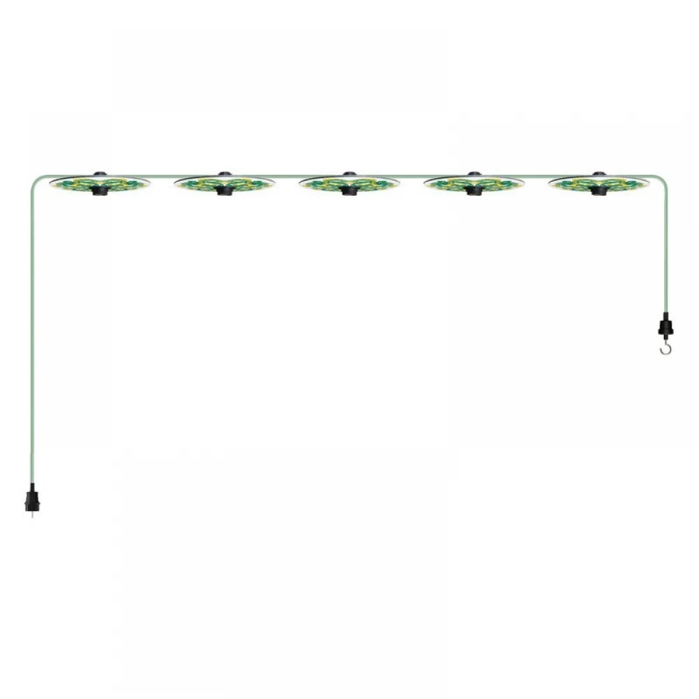 Γιρλάντα Lumet 'Maioliche' έτοιμη για χρήση, 7,5m υφασμάτινο καλώδιο πλακέ με 5 ντουί, καπέλα φωτιστικών, γάντζο και φις - Majolica Κίτρινο-Πράσινο - Creative Cables