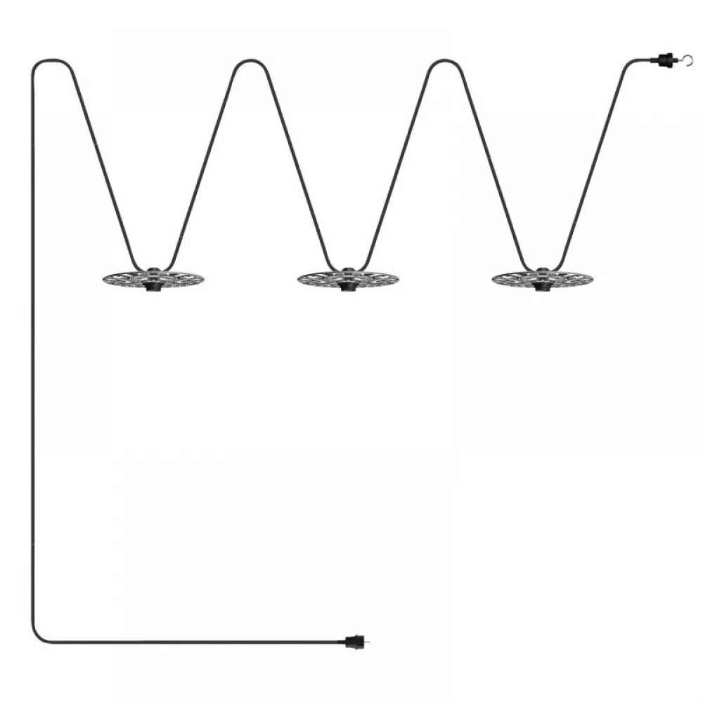 Γιρλάντα Lumet 'Maioliche' έτοιμη για χρήση, 10m υφασμάτινο καλώδιο πλακέ με 3 ντουί, καπέλα φωτιστικών, γάντζο και φις- Majolica Λευκό - Μαύρο - Creative Cables