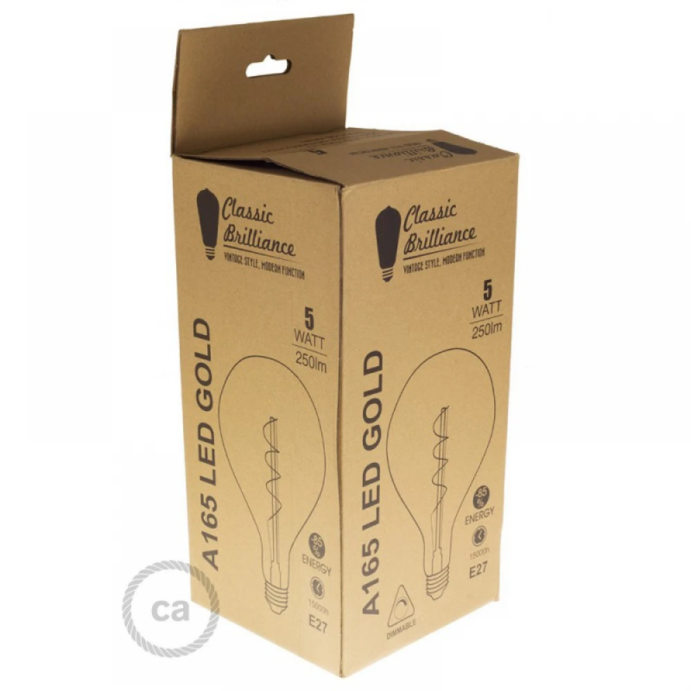 LED Λαμπτήρας XXL Με Μελί Γυαλί - Αχλάδι A165 Με Σπιράλ Νήμα - 5W E27 Dimmable 2000K - Creative Cables