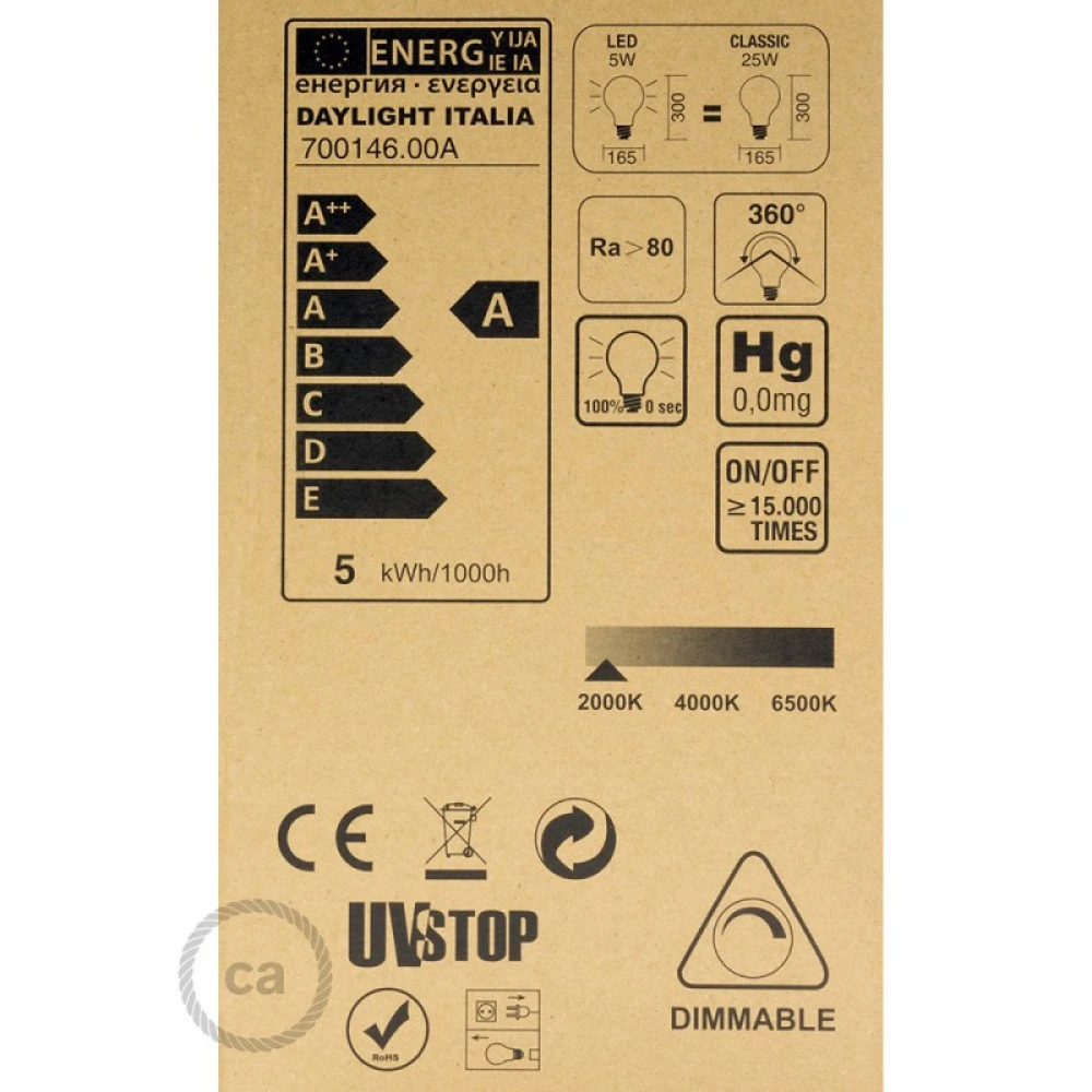LED Λαμπτήρας XXL Με Μελί Γυαλί - Αχλάδι A165 Με Σπιράλ Νήμα - 5W E27 Dimmable 2000K - Creative Cables