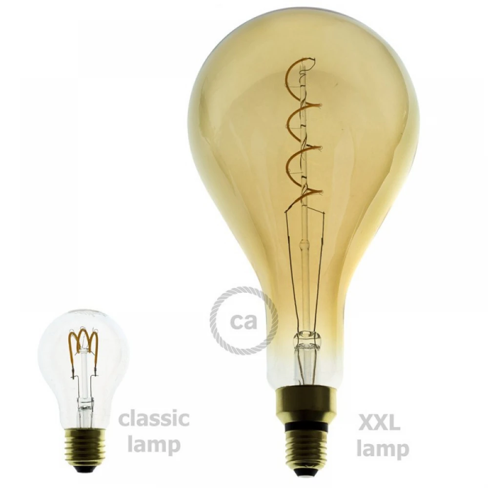 LED Λαμπτήρας XXL Με Μελί Γυαλί - Αχλάδι A165 Με Σπιράλ Νήμα - 5W E27 Dimmable 2000K - Creative Cables