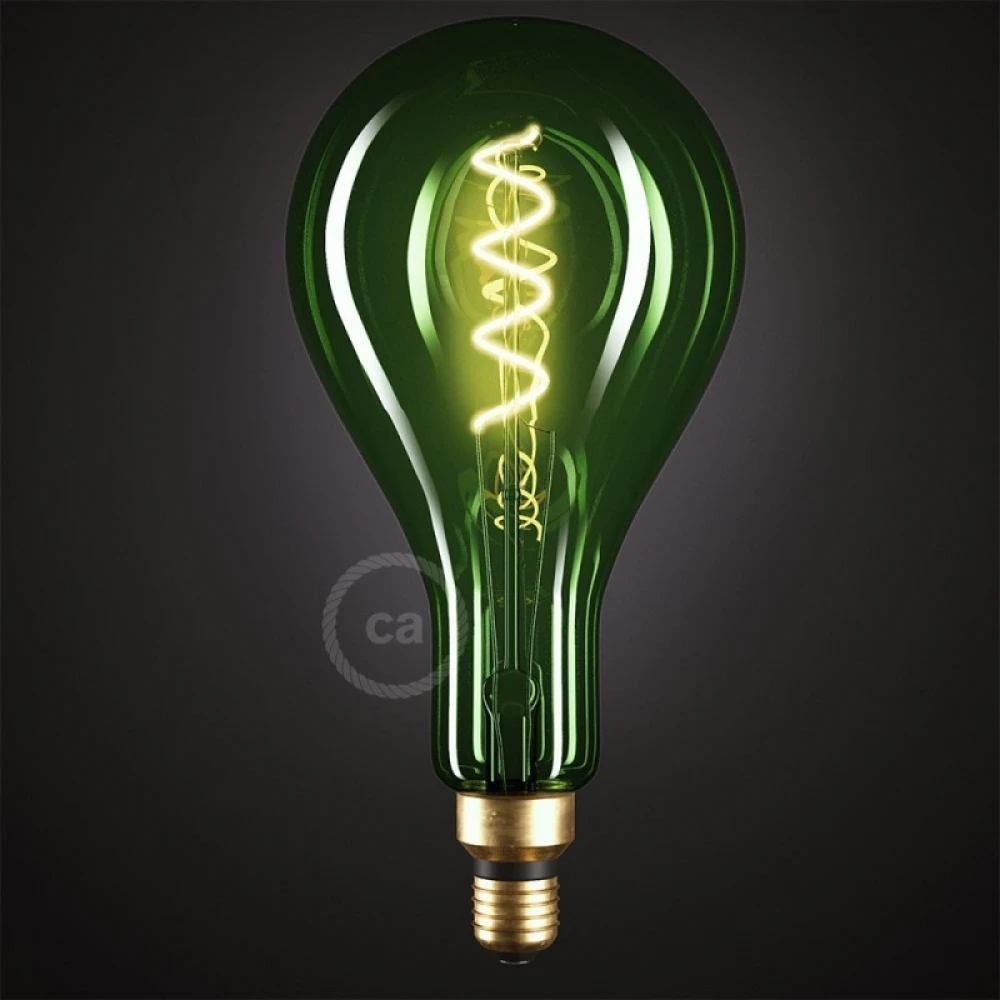 LED Λαμπτήρας XXL Πράσινος - A165 Σπιράλ Νήμα Filament - 5W E27 Dimmable 2200K - Creative Cables