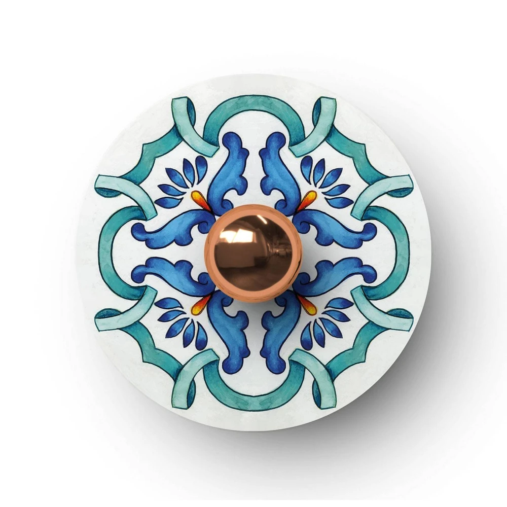 Mini Ellepi 'Maioliche' Μεταλλικό Πιάτο για κρεμαστό φωτιστικό, Διάμετρος 24 cm, Made in Italy - Majolica Μπλε - Creative Cables
