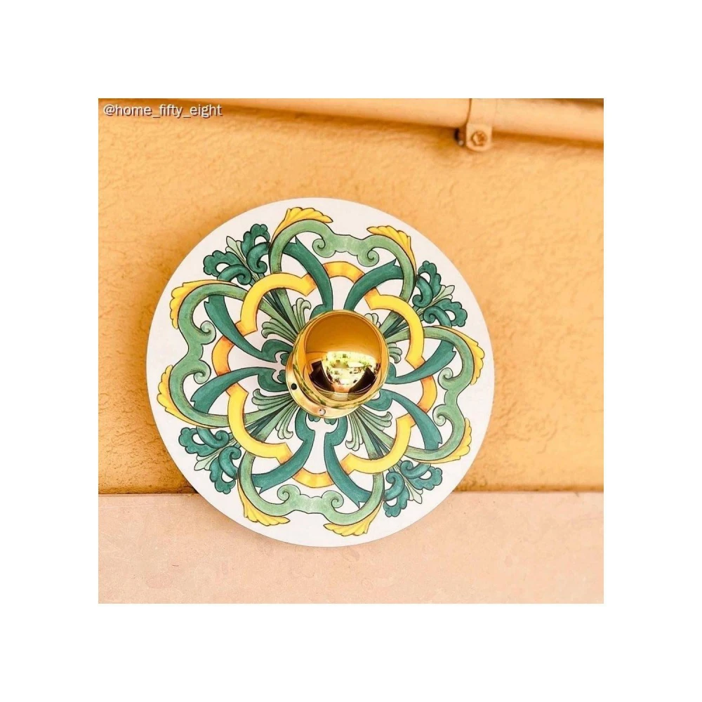 Mini Ellepi 'Maioliche' Μεταλλικό Πιάτο για κρεμαστό φωτιστικό, Διάμετρος 24 cm, Made in Italy - Majolica Κίτρινο-Πράσινο - Creative Cables