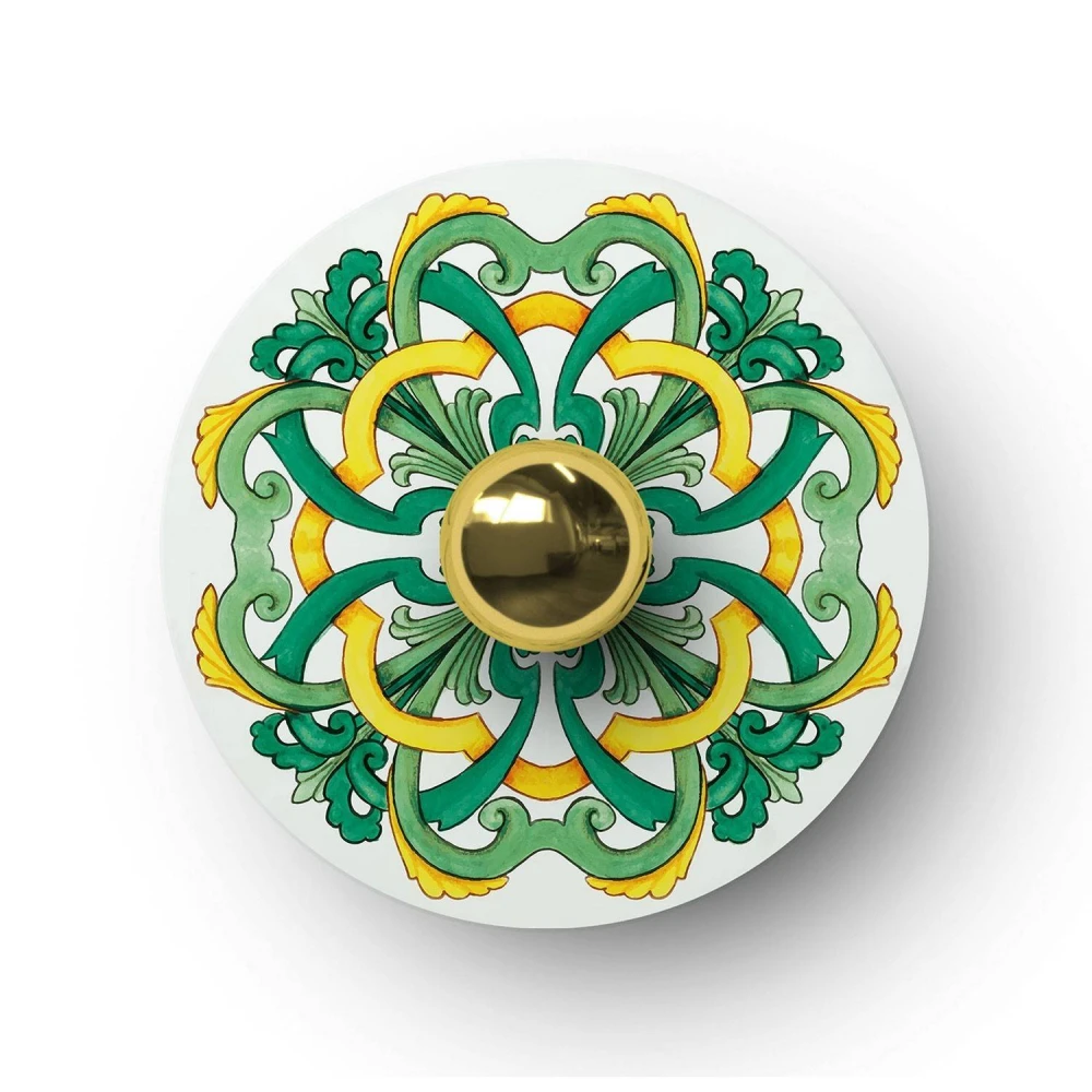 Mini Ellepi 'Maioliche' Μεταλλικό Πιάτο για κρεμαστό φωτιστικό, Διάμετρος 24 cm, Made in Italy - Majolica Κίτρινο-Πράσινο - Creative Cables