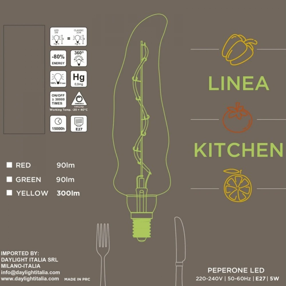 LED Λαμπτήρας Κόκκινη Πιπεριά, σειρά Kitchen, με Σπιράλ Νήμα Filament 5W E27 Dimmable 1000K - Creative Cables