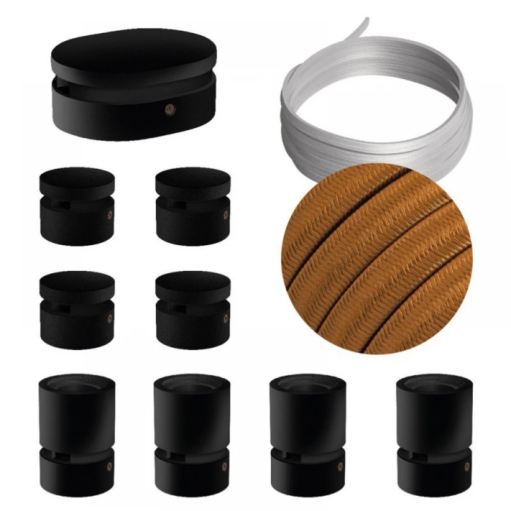 Σύστημα Filé Γιρλάντα Συμμετρικό DIY Kit - 5m Καλώδιο Γιρλάντας και 9 Ξύλινα Αξεσουάρ Εσωτερικού Χώρου Μαύρα - Creative Cables