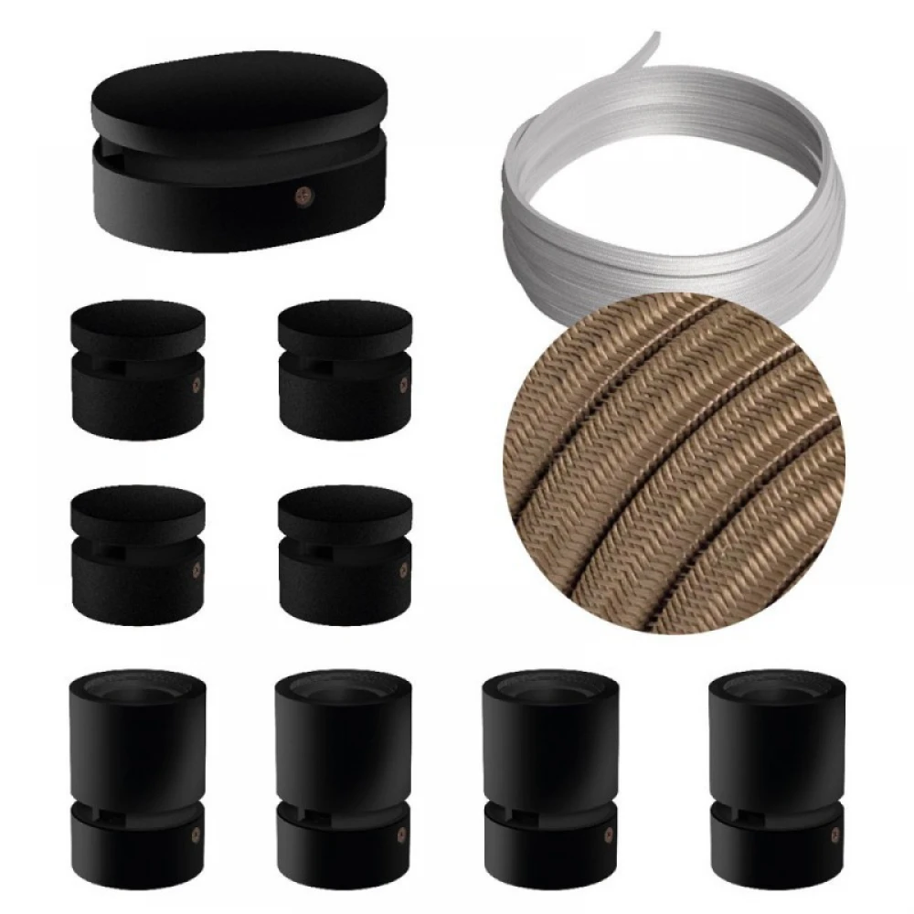 Σύστημα Filé Γιρλάντα Συμμετρικό DIY Kit - 5m Καλώδιο Γιρλάντας και 9 Ξύλινα Αξεσουάρ Εσωτερικού Χώρου Μαύρα - Creative Cables