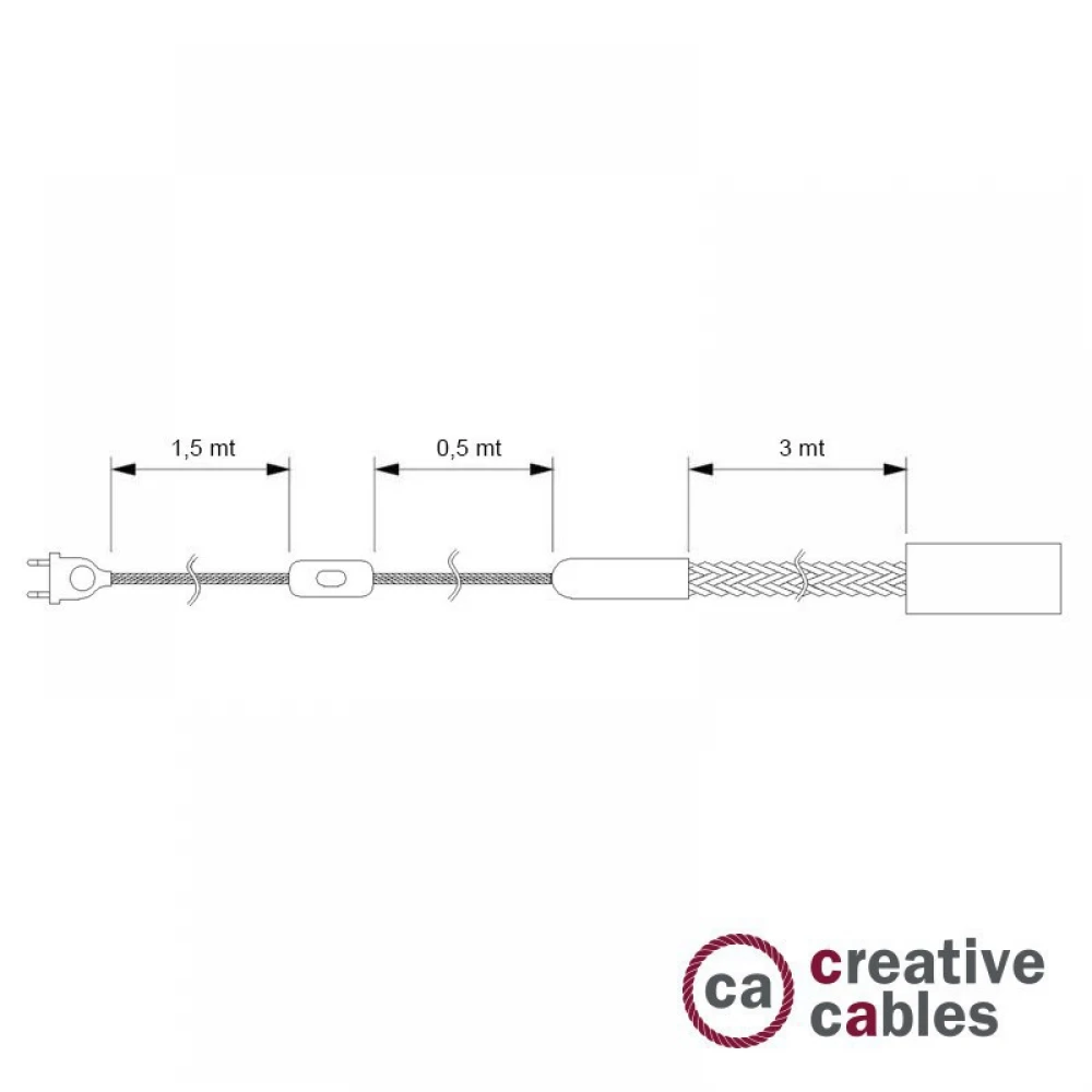 Καλωδίωση SnakeBis με ξύλινο ντουί, διακόπτη, μεταλλικό τερματικό και καλώδιο τριχιά 2XL γιούτα - λευκό βαμβάκι - Creative Cables