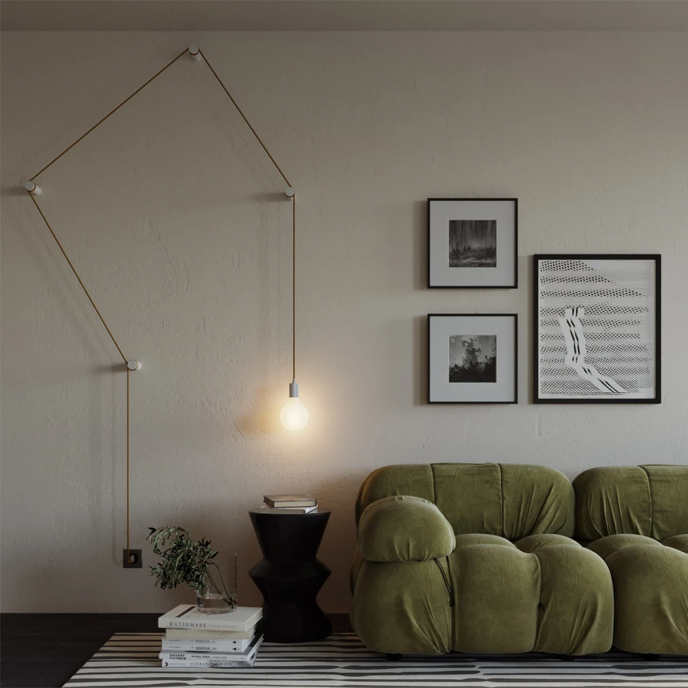 Φορητό Φωτιστικό Snake με μεταλλικό ντουί και φις, με 4 στηρίγματα τοίχου Rolé - Λευκό - Creative Cables