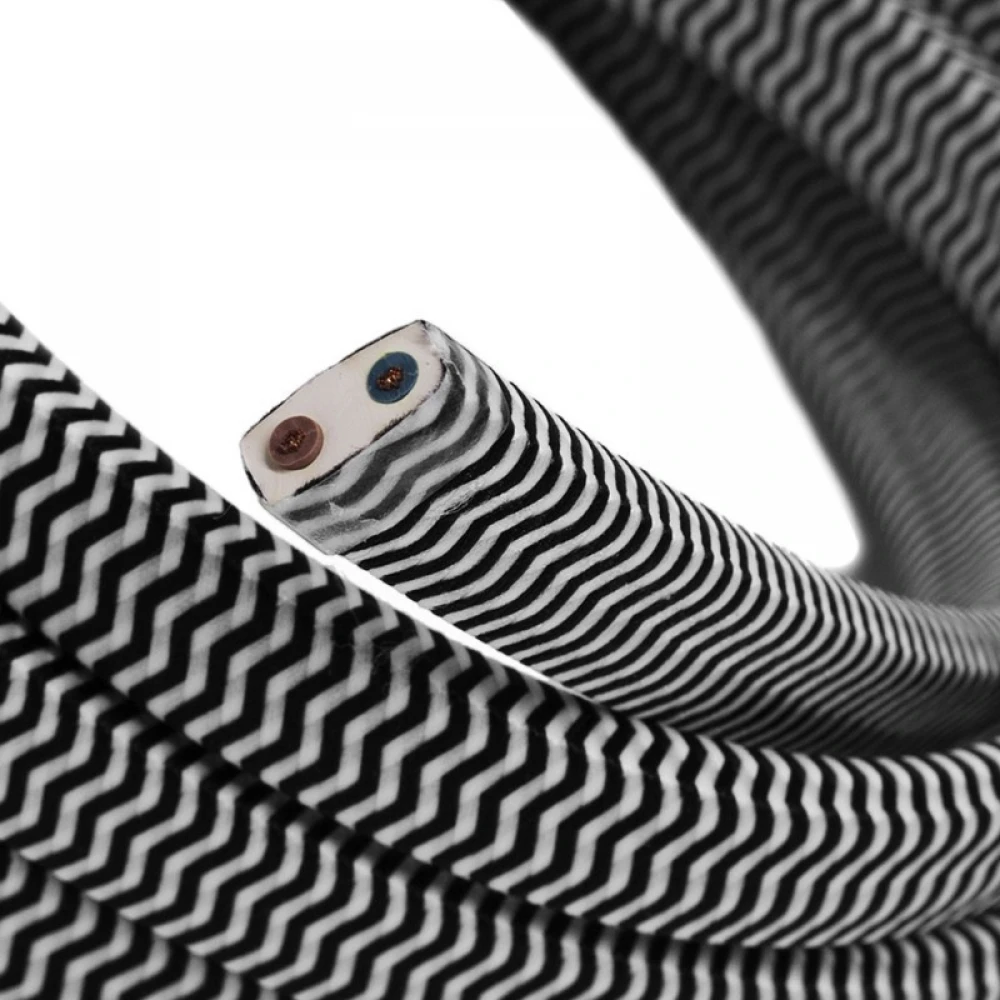 Πλακέ Υφασμάτινο Καλώδιο για Γιρλάντα Creative Cables - Ψαροκόκαλο Μαύρο - Λευκό CZ04