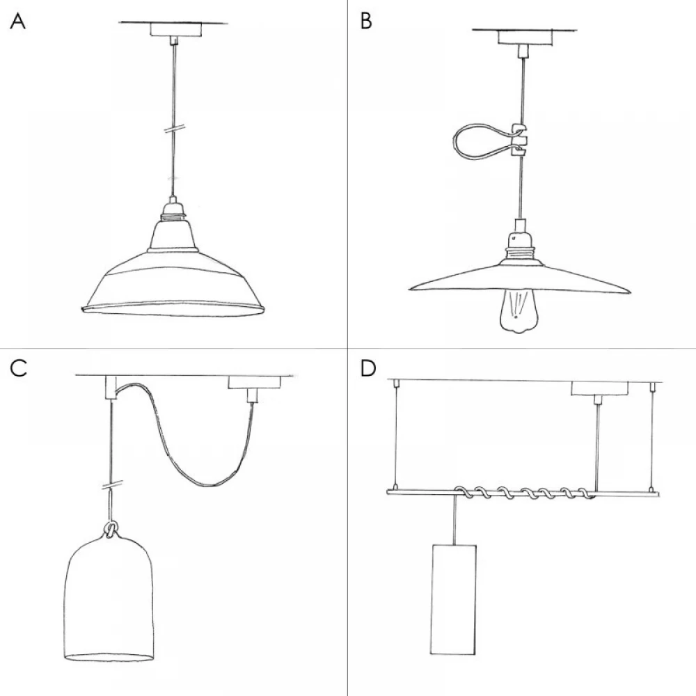 Κρεμαστό Φωτιστικό με Υφασμάτινο Καλώδιο και Κυλινδρικό Ψάθινο Καπέλο Raffia - Made in Italy - Creative Cables