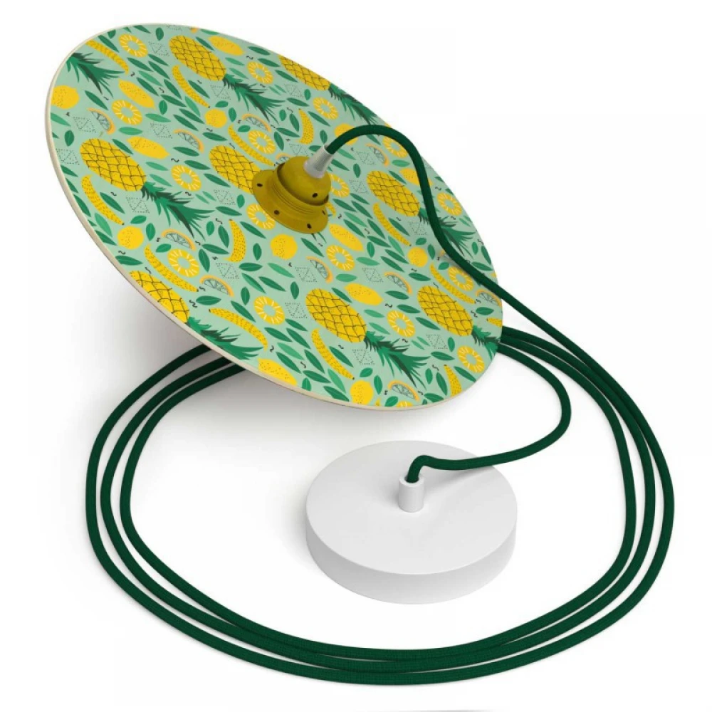 Κρεμαστό Φωτιστικό με Υφασμάτινο Καλώδιο και Ξύλινο Πιάτο UFO Εικονογραφημένο Από Καλλιτέχνες - Διακόσμηση Annachiara Zaminato - Made in Italy - Creative Cables