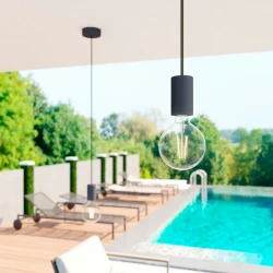 Κρεμαστό Φωτιστικό Εξωτερικού Χώρου EIVA ELEGANT Γραφίτη με 1,5m Υφασμάτινο Καλώδιο, Ροζέτα Σιλικόνης Και Στεγανό Ντουί IP65 - Creative Cables