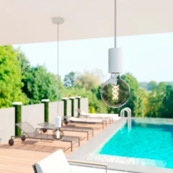 Κρεμαστό Φωτιστικό Εξωτερικού Χώρου EIVA ELEGANT Λευκό με 1,5m Υφασμάτινο Καλώδιο, Ροζέτα Σιλικόνης Και Στεγανό Ντουί IP65 - Creative Cables