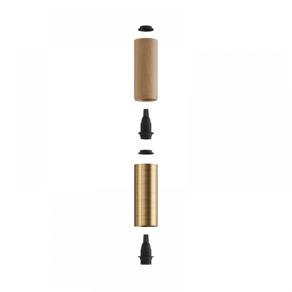 Ξύλινο Σποτ και μεταλλικό Tub-E14, με διπλό συνδυασμό και ντουί Ε14 ροδέλα Φυσικό Ξύλο - Χρυσό Ματ - Creative Cables