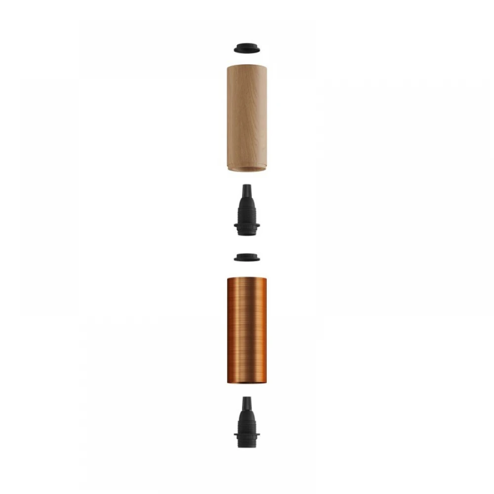 Ξύλινο Σποτ και μεταλλικό Tub-E14, με διπλό συνδυασμό και ντουί Ε14 ροδέλα Φυσικό Ξύλο - Χάλκινο vintage - Creative Cables