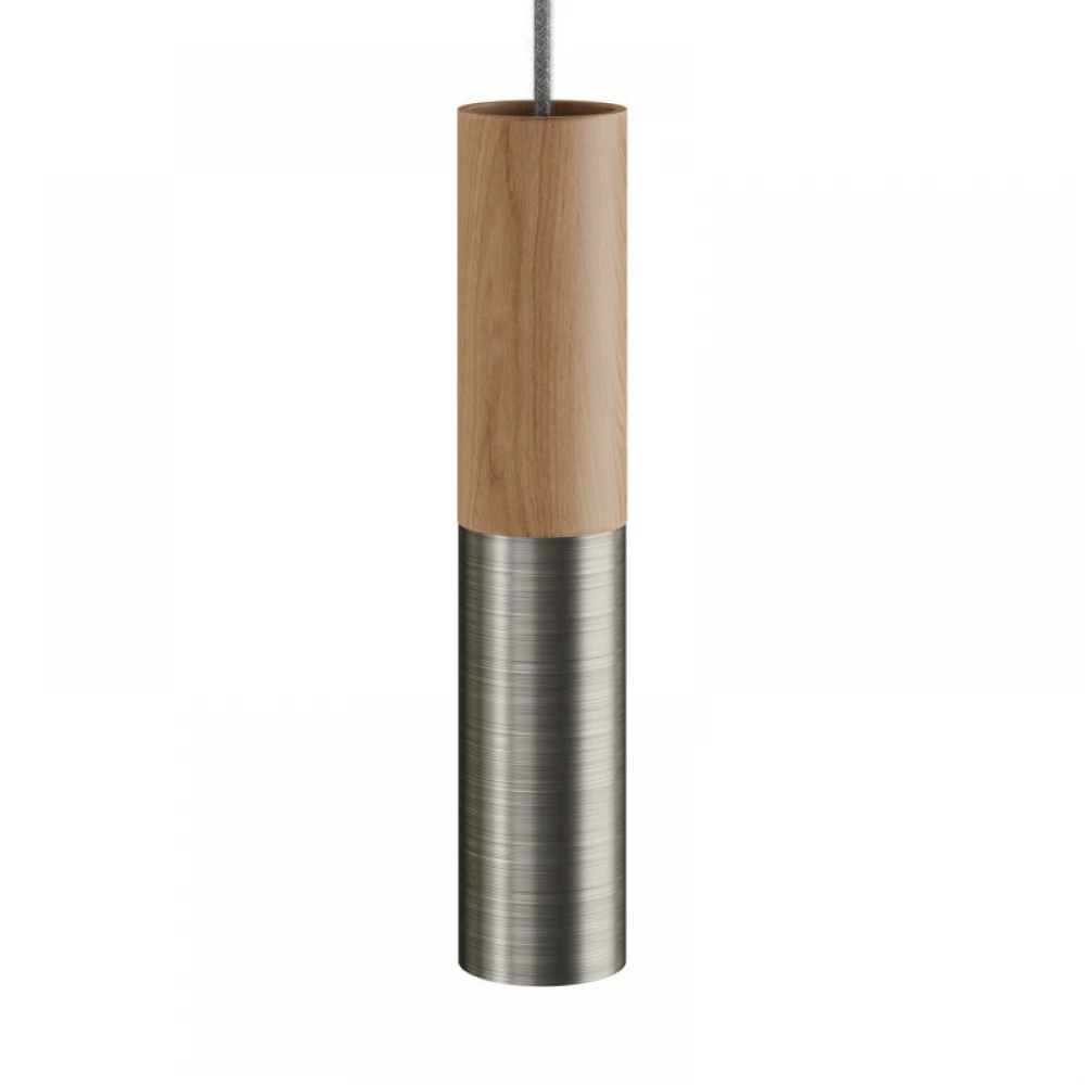 Ξύλινο Σποτ και μεταλλικό Tub-E14, με διπλό συνδυασμό και ντουί Ε14 ροδέλα Φυσικό Ξύλο - Τιτανιο - Creative Cables