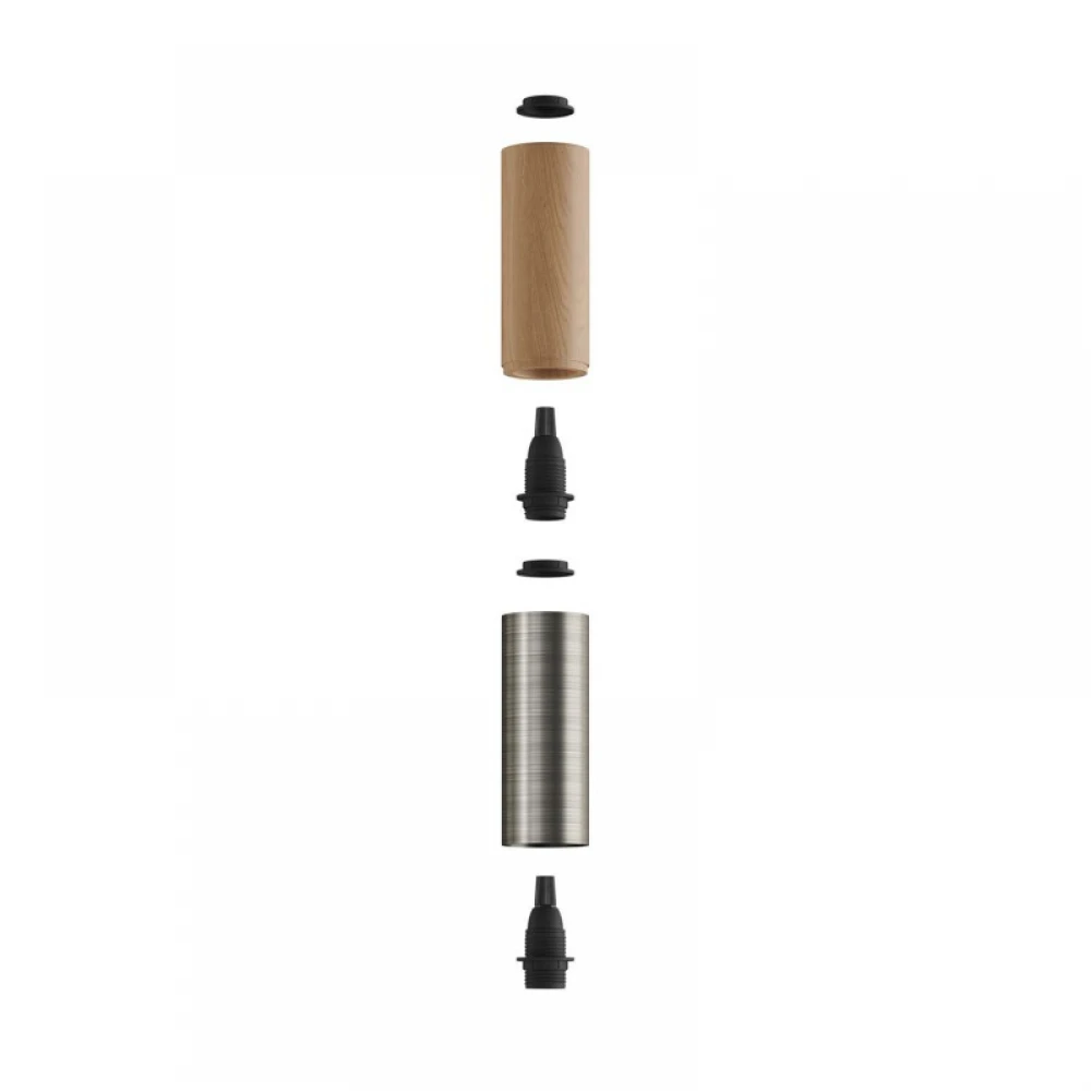Ξύλινο Σποτ και μεταλλικό Tub-E14, με διπλό συνδυασμό και ντουί Ε14 ροδέλα Φυσικό Ξύλο - Τιτανιο - Creative Cables