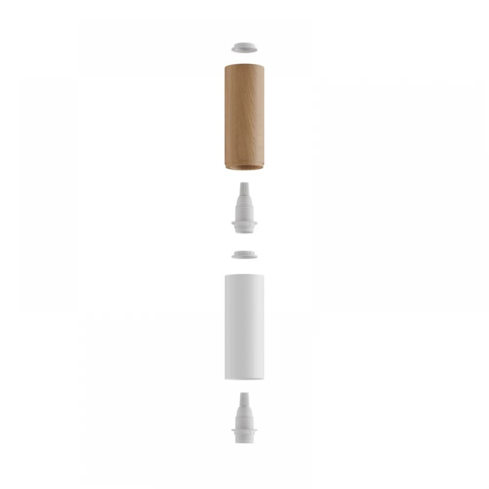 Ξυλινο Σποτ και μεταλλικό Tub-E14, με διπλό συνδυασμό και ντουί Ε14 ροδέλα Φυσικό Ξύλο - Λευκό ΜΑΤ - Creative Cables