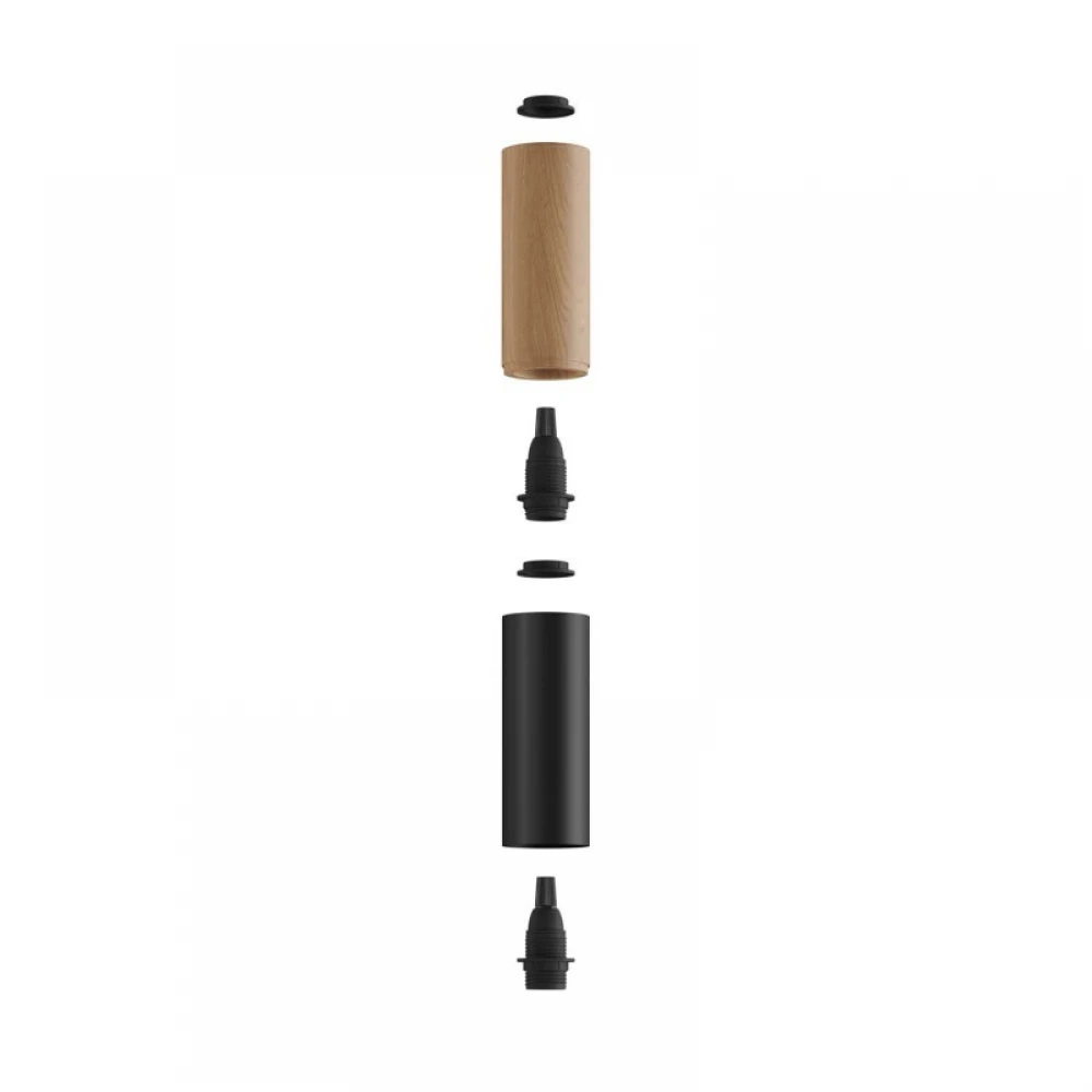 Ξυλινο Σποτ και μεταλλικό Tub-E14, με διπλό συνδυασμό και ντουί Ε14 ροδέλα Φυσικό Ξύλο - Μαύρο - Creative Cables