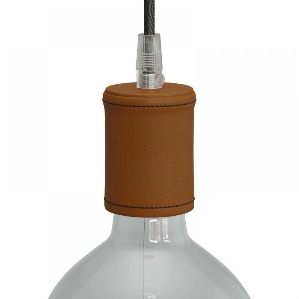 Ντουί Ξύλινο Ε27 Καλυμμένο Με Δέρμα, Καφέ - Creative Cables