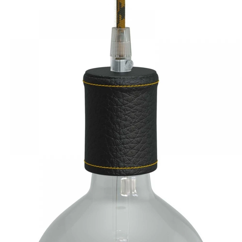 Ντουί Ξύλινο Ε27 Καλυμμένο Με Δέρμα, Μαύρο- Creative Cables