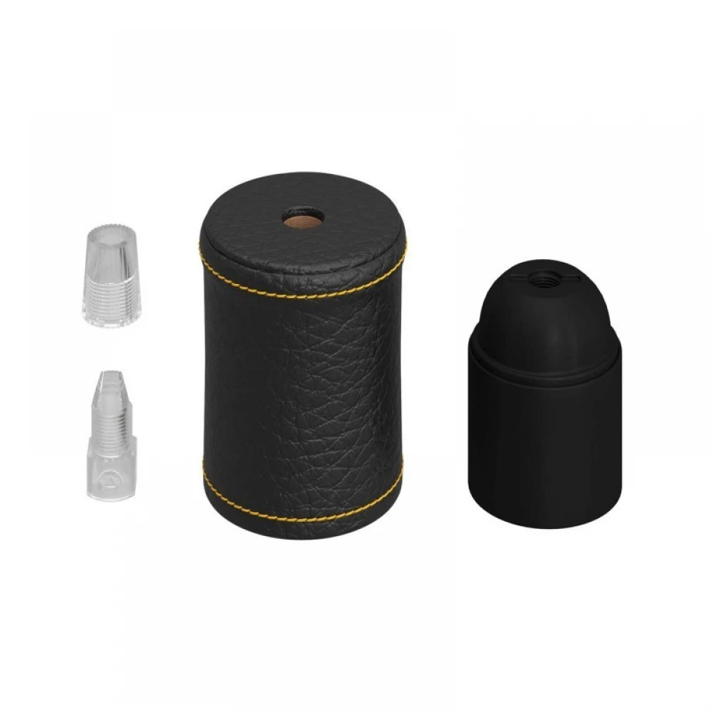 Ντουί Ξύλινο Ε27 Καλυμμένο Με Δέρμα, Μαύρο- Creative Cables