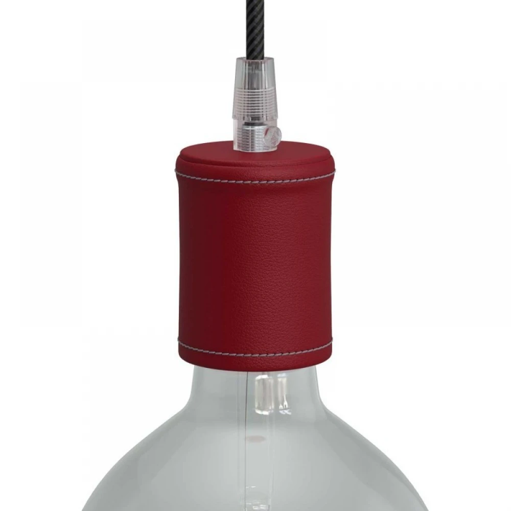 Ντουί Ξύλινο Ε27 Καλυμμένο Με Δέρμα, Κόκκινο- Creative Cables