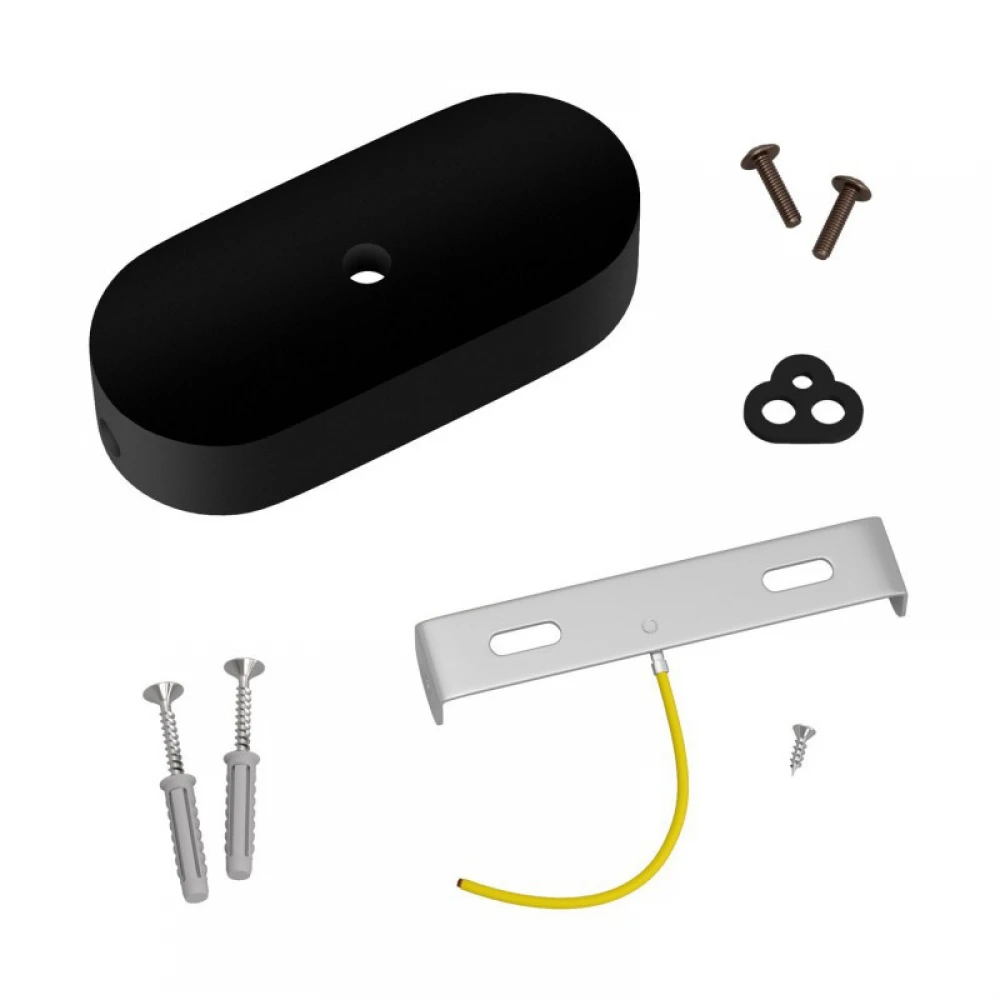 Ροζέτα Φωτιστικού Ξύλινη Οβάλ για Υφασμάτινο Καλώδιο - Χρώμα Μαύρο - Creative Cables