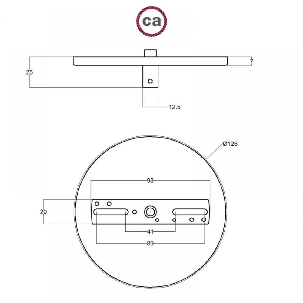 Ροζέτα Φωτιστικού Μεταλλική Πάχους 7mm με 1 Τρύπα και Στήριγμα Καλωδίου, Λευκό Creative Cables