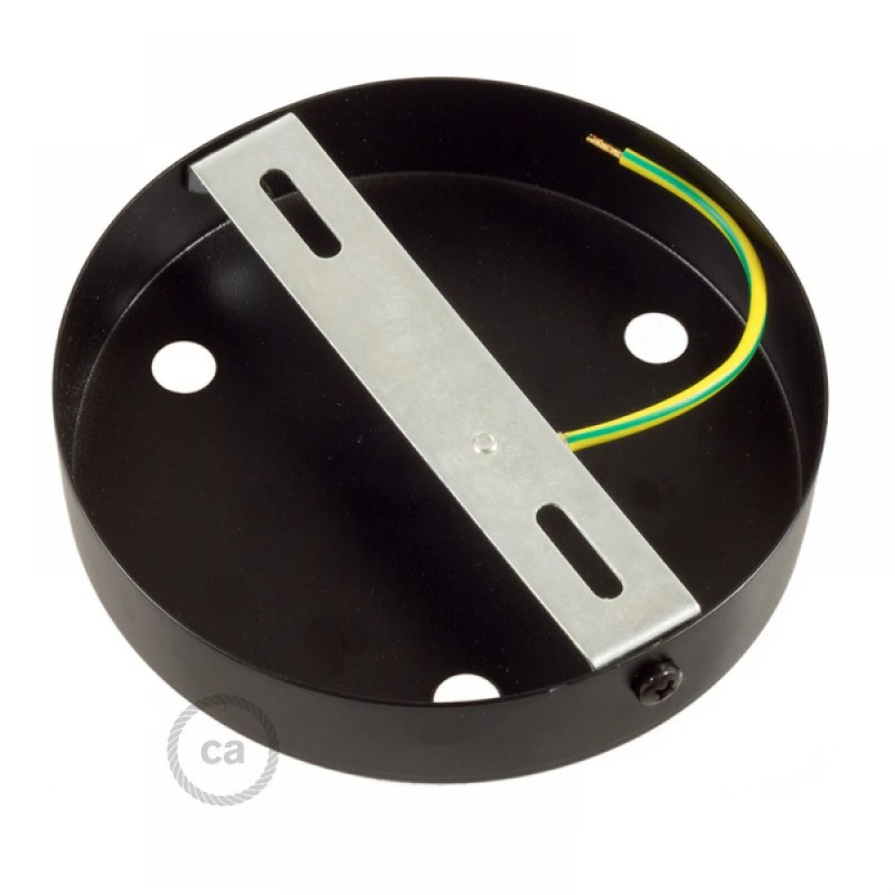 Ροζέτα Φωτιστικού Μεταλλική πλακέ με 3 τρύπες και στηρίγματα καλωδίου Μαύρο - Creatice Cables